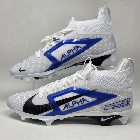 Nike Alpha Menace 4 Elite White Royal Blue Football Cleats FZ7701-103 Size 12.5